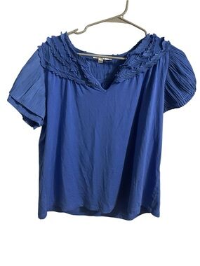 Chico's Royal Blue Pleated Yoke Short Sleeve Blouse